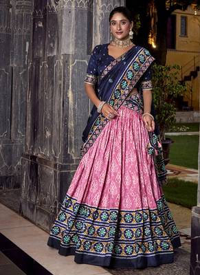 Pink Tasar Silk Ikkat Chaniya Choli 1