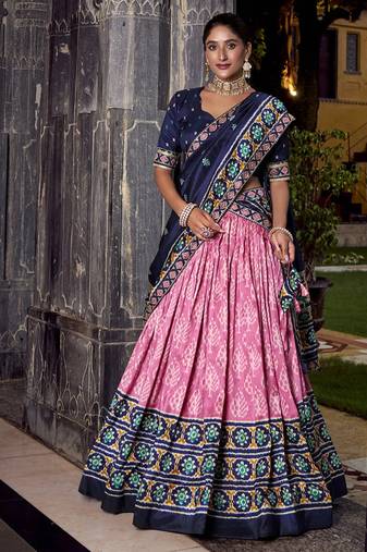 Pink Tasar Silk Ikkat Chaniya Choli