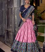 Pink Tasar Silk Ikkat Chaniya Choli