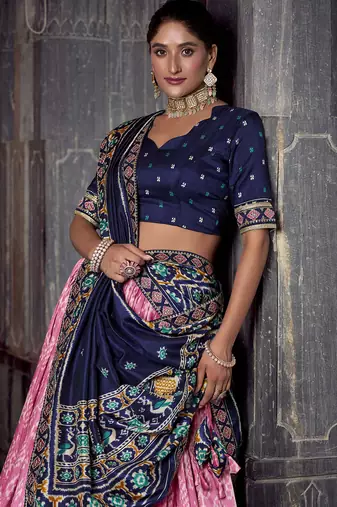 Pink Tasar Silk Ikkat Chaniya Choli