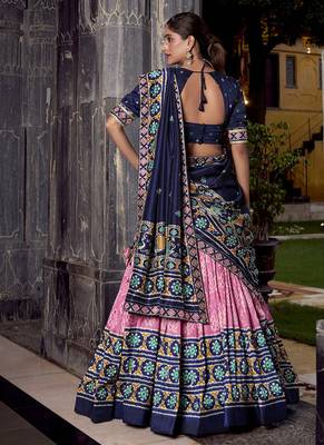 Pink Tasar Silk Ikkat Chaniya Choli 4