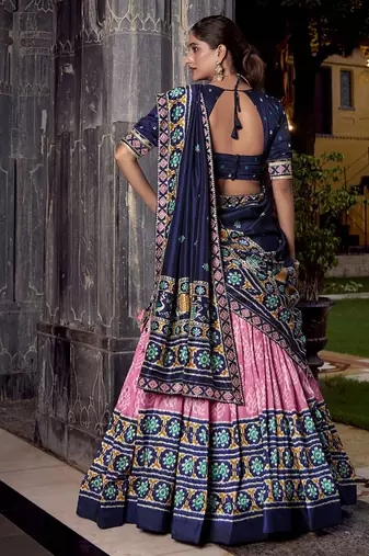 Pink Tasar Silk Ikkat Chaniya Choli