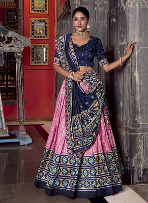 Pink Tasar Silk Ikkat Chaniya Choli 5