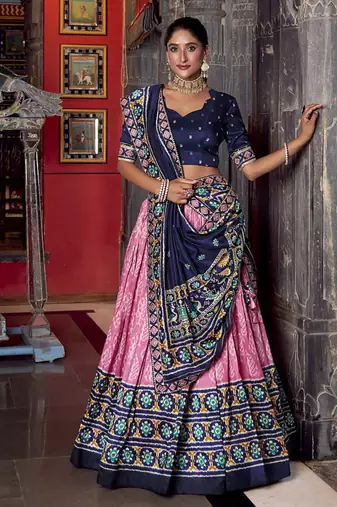 Pink Tasar Silk Ikkat Chaniya Choli