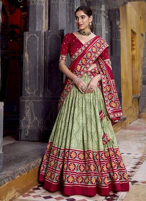 Green Tasar Silk Ikkat Chaniya Choli 1