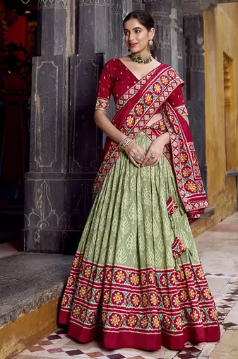 Green Tasar Silk Ikkat Chaniya Choli
