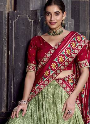 Green Tasar Silk Ikkat Chaniya Choli 3