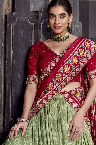 Green Tasar Silk Ikkat Chaniya Choli