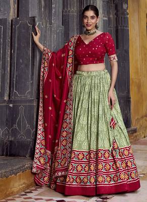Green Tasar Silk Ikkat Chaniya Choli 5