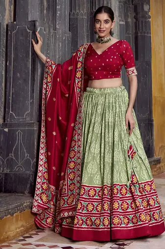 Green Tasar Silk Ikkat Chaniya Choli