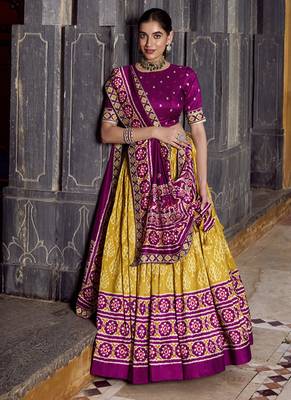 Yellow Tasar Silk Ikkat Chaniya Choli 1
