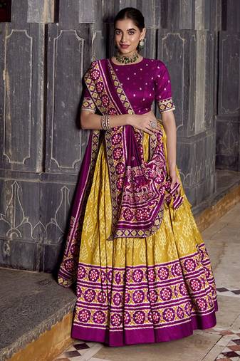 Yellow Tasar Silk Ikkat Chaniya Choli