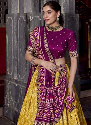 Yellow Tasar Silk Ikkat Chaniya Choli 3