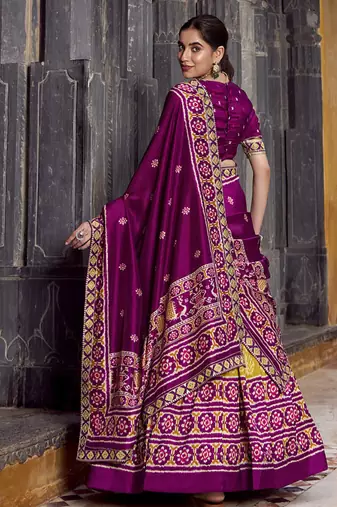 Yellow Tasar Silk Ikkat Chaniya Choli