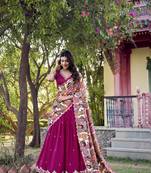 Raani  pink Charm in Vichitra Silk Sequins Embroidery with Kalamkari Border