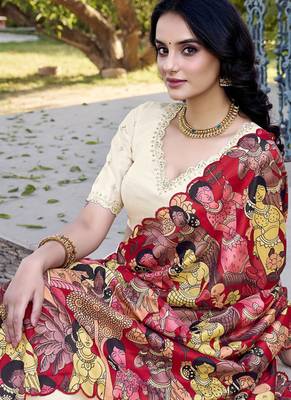 Cream Charm in Vichitra Silk Sequins Embroidery with Kalamkari Border 3
