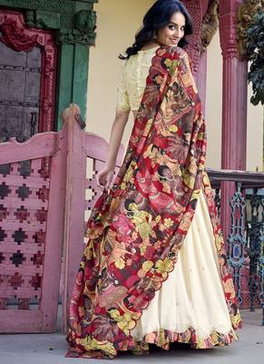 Cream Charm in Vichitra Silk Sequins Embroidery with Kalamkari Border 4