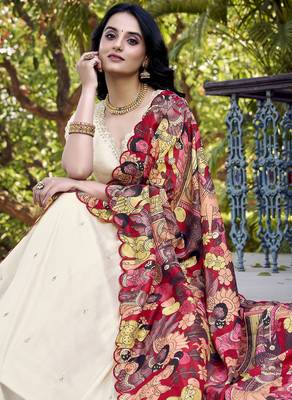 Cream Charm in Vichitra Silk Sequins Embroidery with Kalamkari Border 5