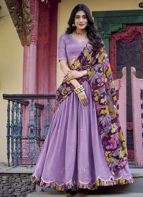 Lavender Charm in Vichitra Silk Sequins Embroidery with Kalamkari Border 1