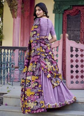 Lavender Charm in Vichitra Silk Sequins Embroidery with Kalamkari Border 4