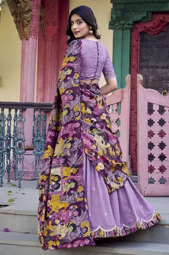 Lavender Charm in Vichitra Silk Sequins Embroidery with Kalamkari Border