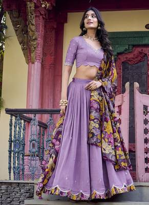 Lavender Charm in Vichitra Silk Sequins Embroidery with Kalamkari Border 5
