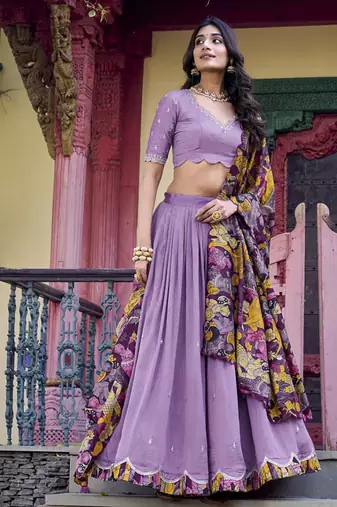 Lavender Charm in Vichitra Silk Sequins Embroidery with Kalamkari Border
