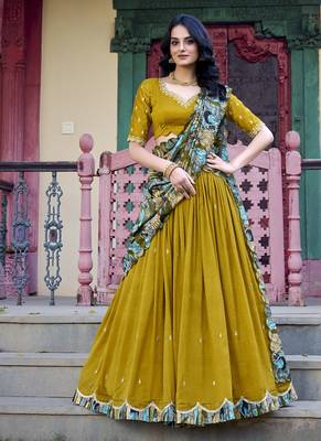 Yellow Charm in Vichitra Silk Sequins Embroidery with Kalamkari Border 1