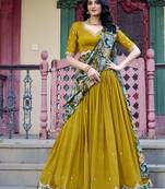 Yellow Charm in Vichitra Silk Sequins Embroidery with Kalamkari Border