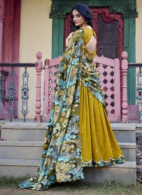 Yellow Charm in Vichitra Silk Sequins Embroidery with Kalamkari Border 4
