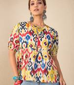 multicolor cotton peplum top with printed work