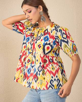 multicolor cotton peplum top with printed work 3