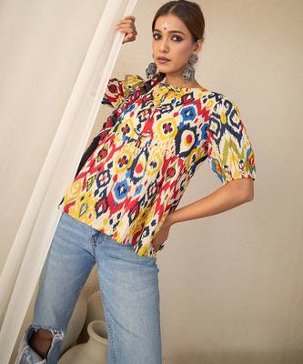 multicolor cotton peplum top with printed work 4