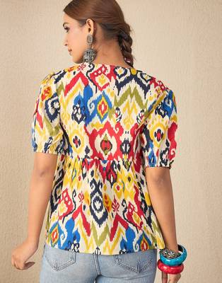 multicolor cotton peplum top with printed work 5