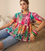 multicolor cotton peplum top with geometric print
