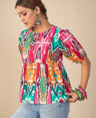 multicolor cotton peplum top with geometric print 3