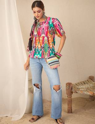 multicolor cotton peplum top with geometric print 4