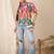 multicolor cotton peplum top with geometric print