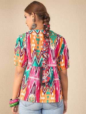multicolor cotton peplum top with geometric print 5
