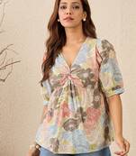 multicolor cotton top with floral printed twist