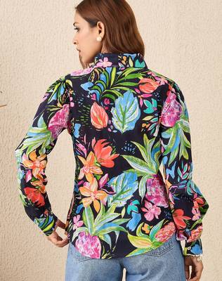 navy blue cotton shirt with tropical printed design 5