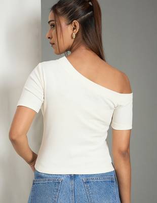 white cotton top with ribbed one shoulder style 4