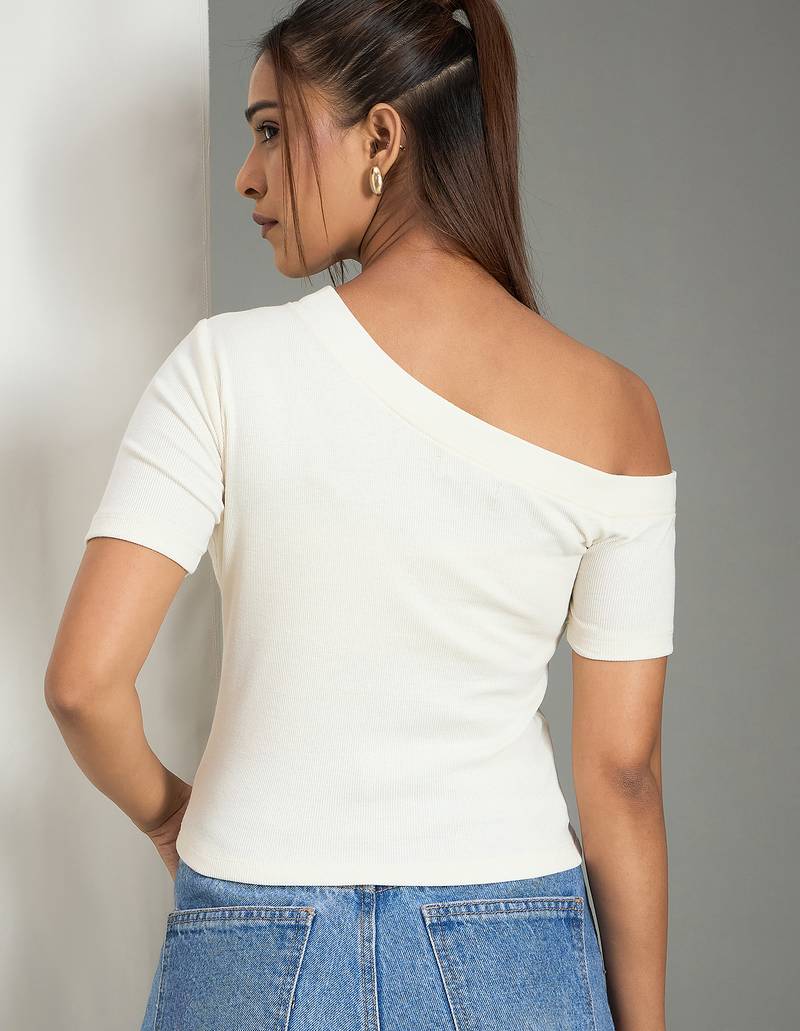 white cotton top with ribbed one shoulder style