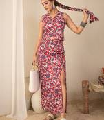 red cotton co ord set with kalamkari print