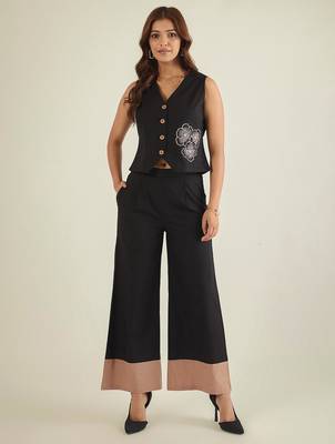 black cotton co ord set with embroidered waistcoat 2