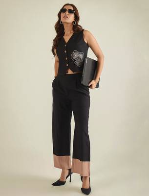 black cotton co ord set with embroidered waistcoat 3