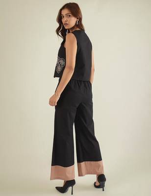 black cotton co ord set with embroidered waistcoat 5