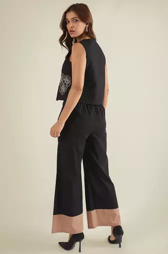 black cotton co ord set with embroidered waistcoat