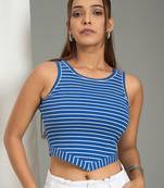 blue cotton tank top with ribbed stripe pattern