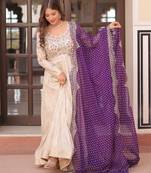 Cosmos Weaving Embroidered Stitched Gown with Dupatta     Purple | 56" Length